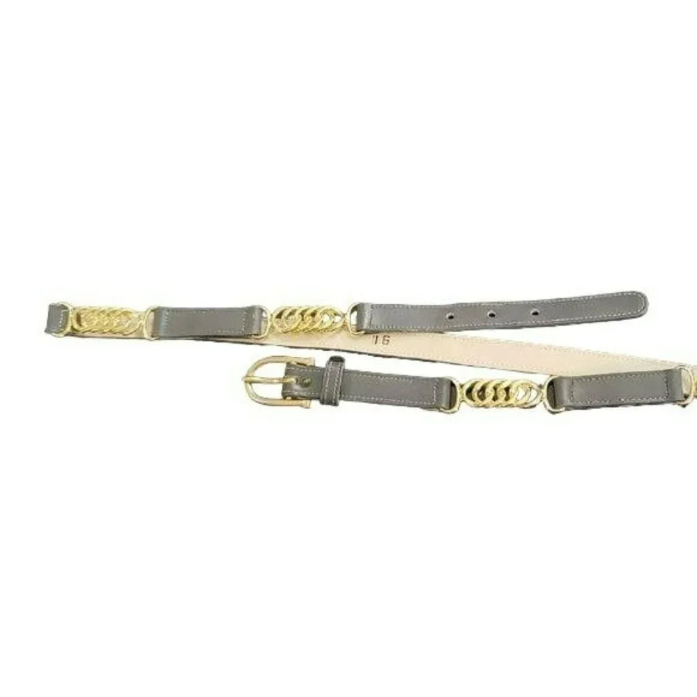GRAY Leather and Chain Size 16 Business Office Statement‎ Gold Belt